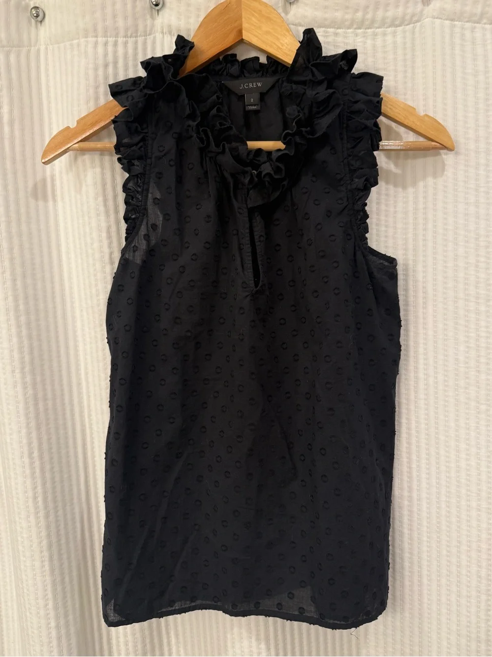 J. Crew Black Ruffle Swiss Dot Sleeveless Top - Picture 1 of 5